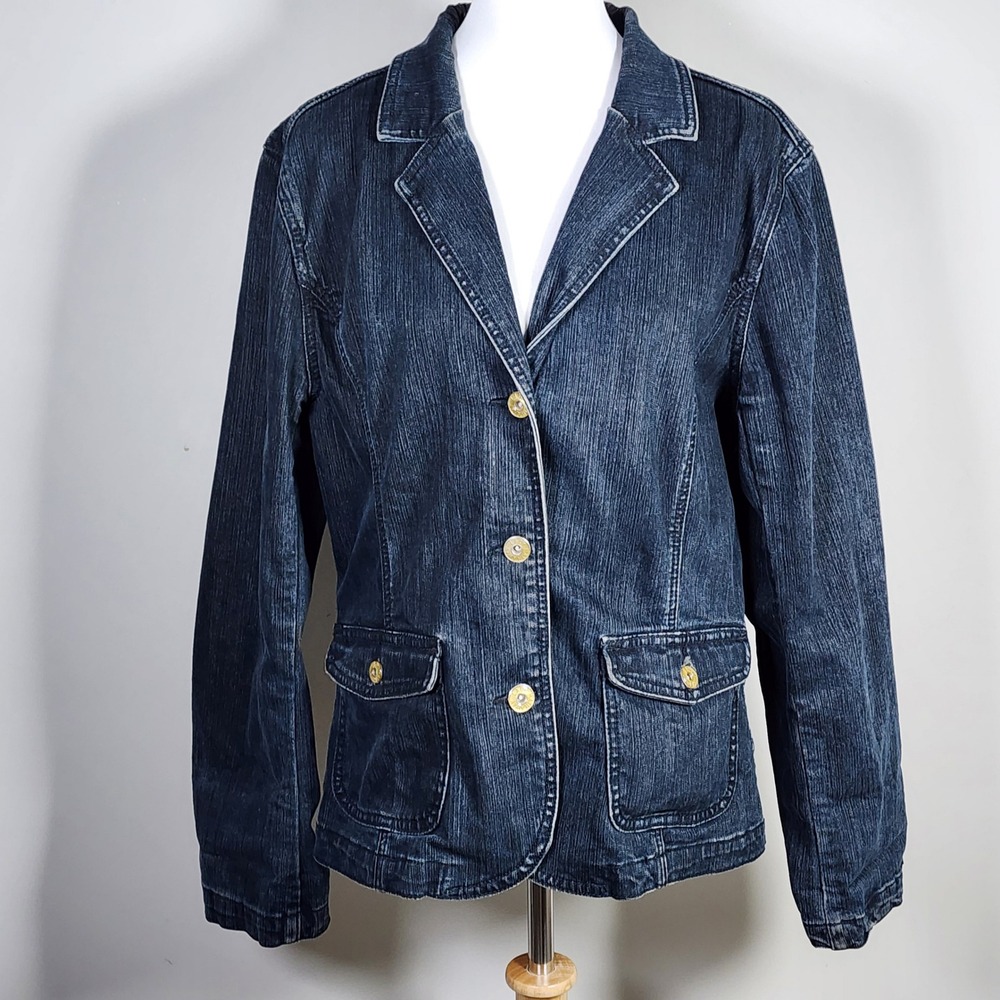 Lady Hathaway Denim Jacket Womens Large Dark Blue Cotton Stretch Casual Western